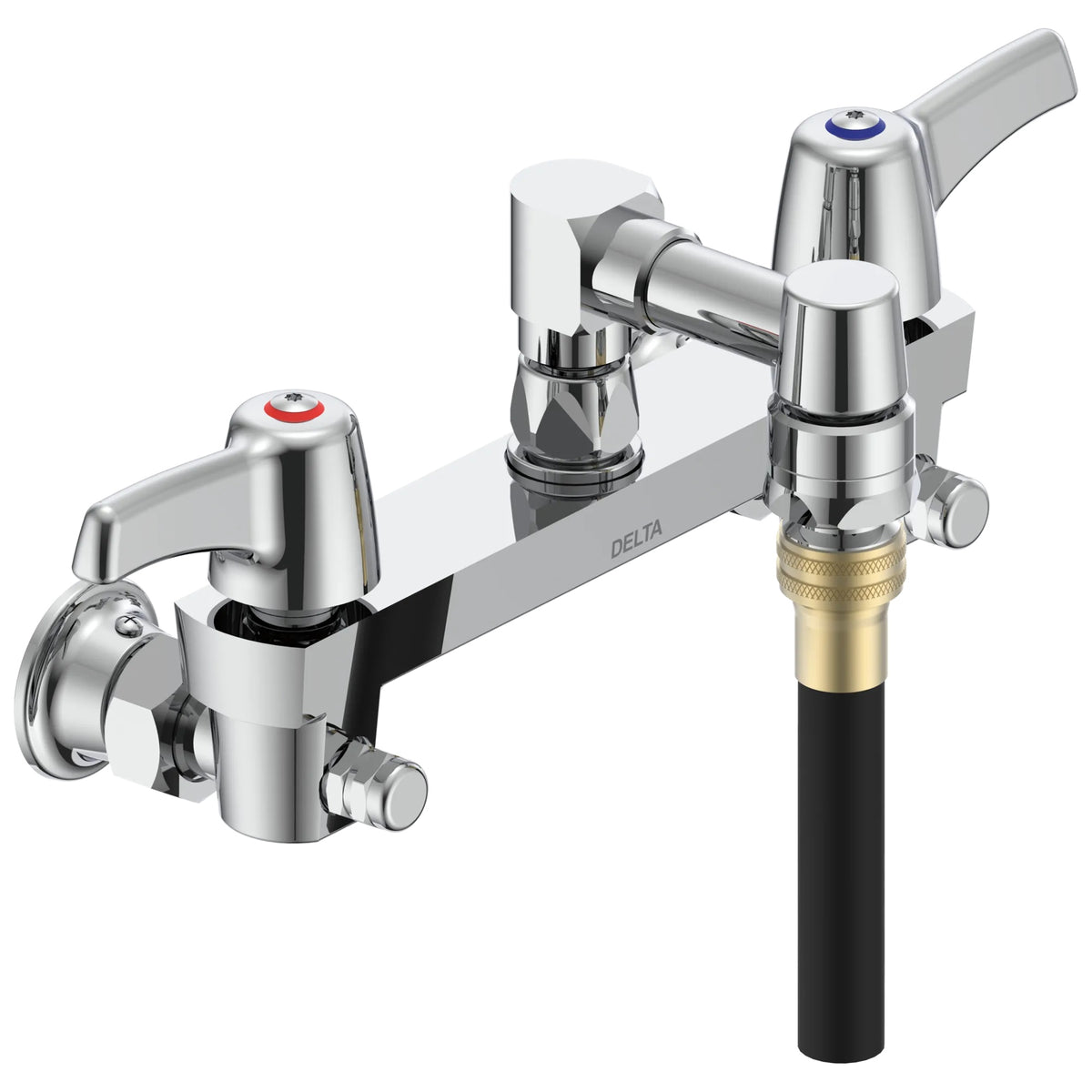 Commercial 28T8073 TECK® Service Sink Faucet With Integral Check Stop, Commercial, 8 in Center, Rigid Spout, Polished Chrome, 2 Handles