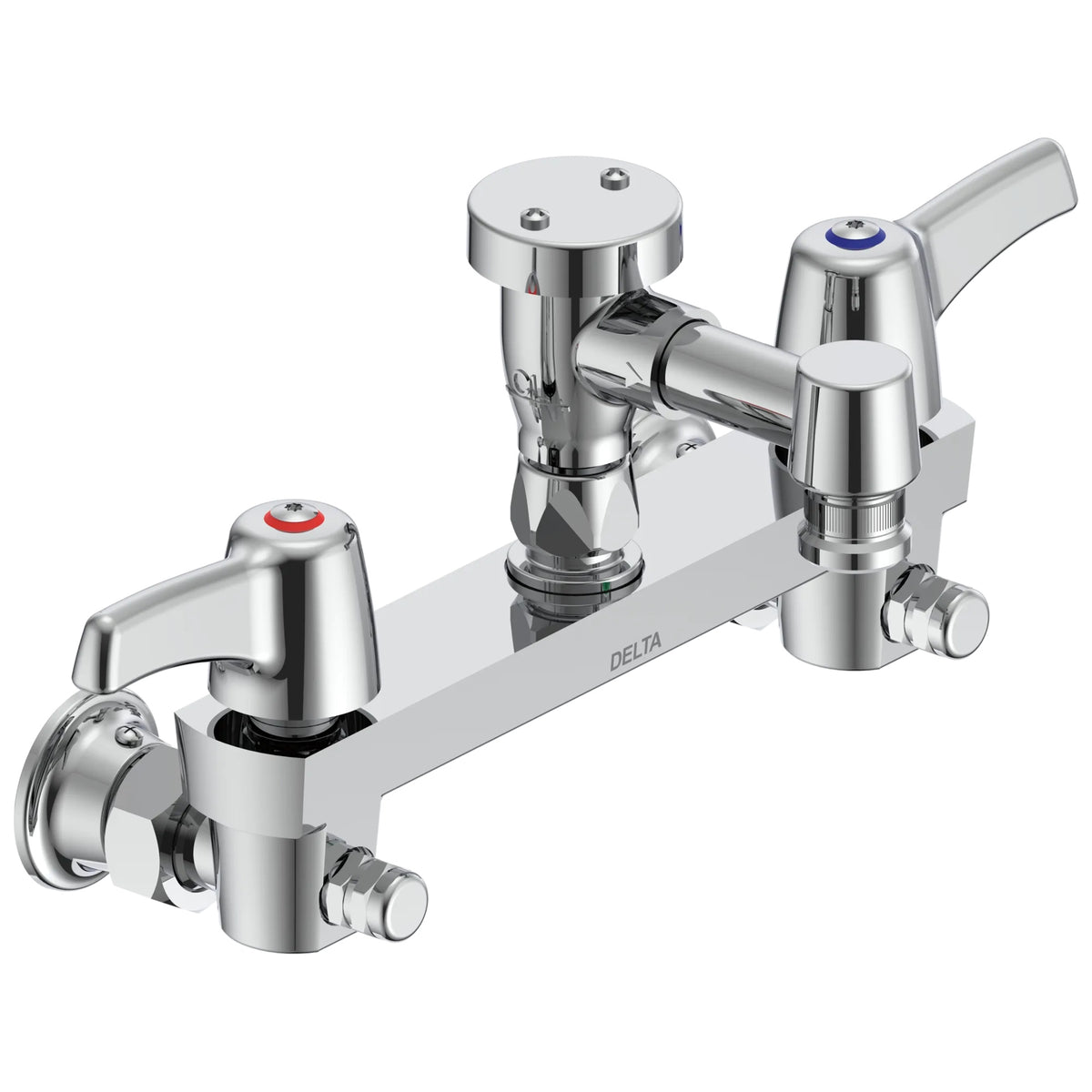 Commercial 28T8083 TECK® Service Sink Faucet With Integral Check Stop, Commercial, 8 in Center, Rigid Spout, Polished Chrome, 2 Handles