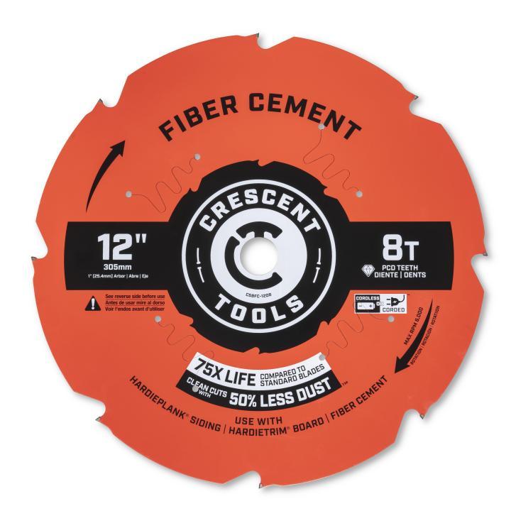 Crescent® CSBFC-1208 Fiber Cement Circular Saw Blade, 12 in Dia, 1 in Arbor, 8 Teeth