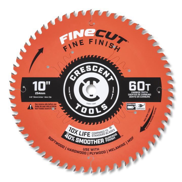 Crescent® CSBFF-1060 FineCut Circular Saw Blade, 10 in Dia, 5/8 in Arbor, 60 Teeth
