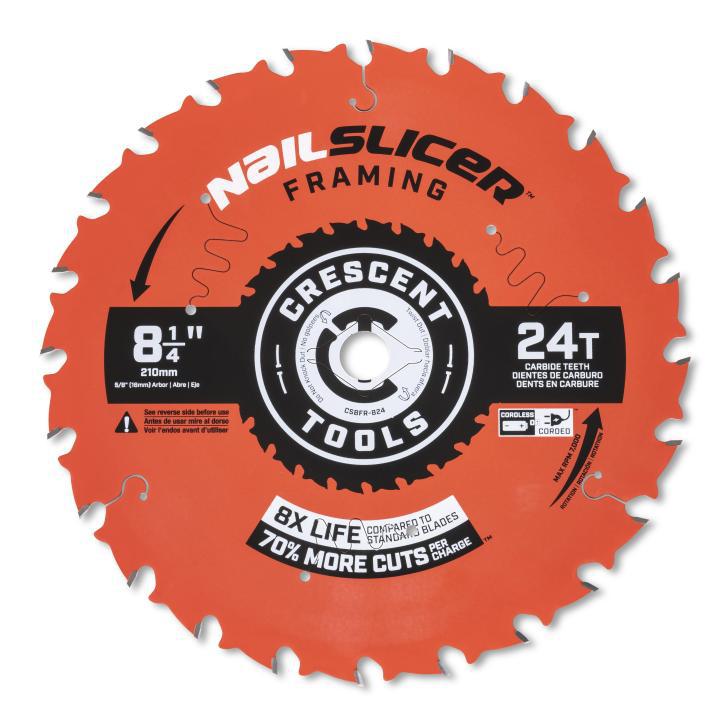 Crescent® CSBFR-824 NailSlicer Framing Circular Saw Blade, 8-1/4 in Dia, 5/8 in Arbor, 24 Teeth