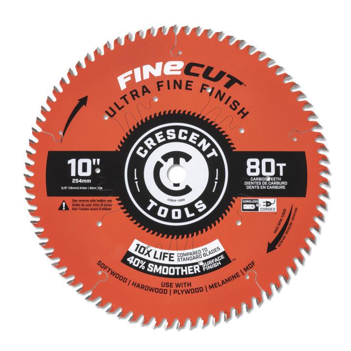 Crescent® CSBUF-1080 FineCut Ultra Finishing Circular Saw Blade, 10 in Dia, 5/8 in Arbor, 80 Teeth