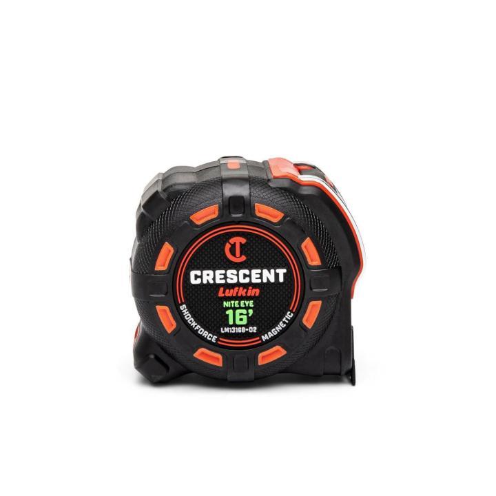 Crescent® LM1316B-02 Shockforce Nite Eye Magnetic Measuring Tape, 16 ft L Blade x 1-1/4 in W Blade, Steel Blade