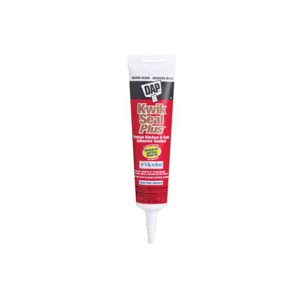 DAP® Kwik Seal Plus® 18526 Adhesive Sealant With MICROBAN® Antimicrobial Product Protection, 5.5 oz Tube, White, 1 day Curing