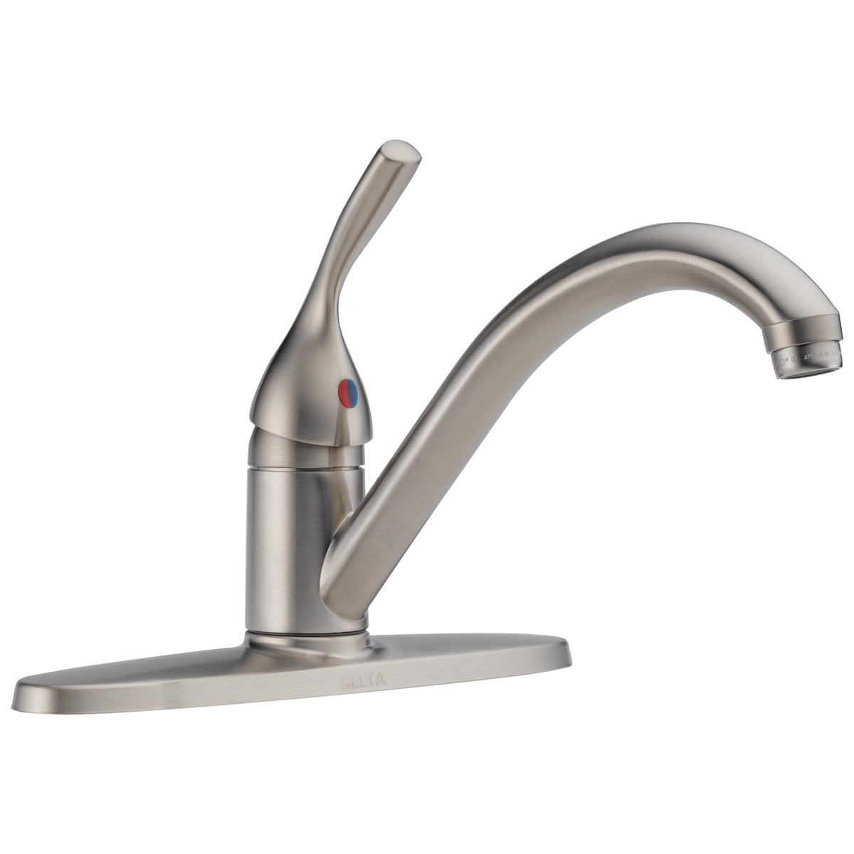 DELTA® 100-SS-DST Classic Kitchen Faucet, 1.8 gpm Flow Rate, 8 in Center, Swivel Spout, Stainless Steel, 1 Handles