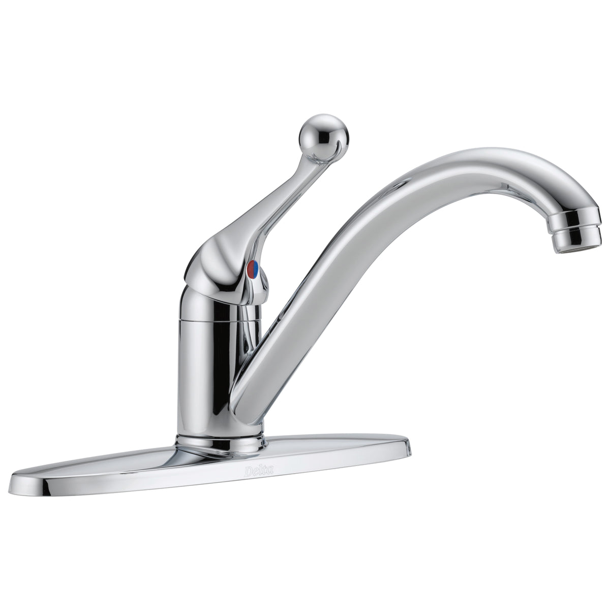 DELTA® 100-BH-DST Classic Kitchen Faucet, 1.8 gpm Flow Rate, 8 in Center, Swivel Spout, Polished Chrome, 1 Handles, Domestic