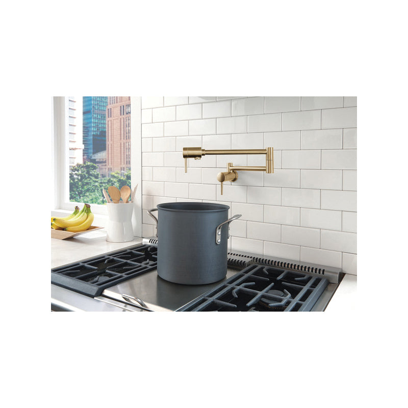 DELTA® 1165LF-CZ Contemporary Pot Filler Faucet, 4 gpm Flow Rate, Fixed Spout, Brilliance® Champagne Bronze, 2 Handles, Import