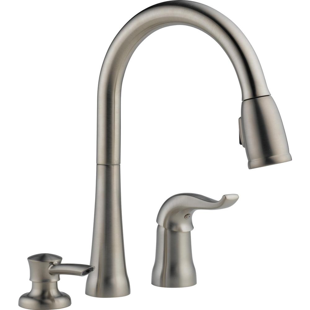 DELTA® Kate® Kitchen Faucet, 1.8 gpm Flow Rate, 1 Handles, 3 Faucet Holes, Function: Traditional, Domestic, Commercial