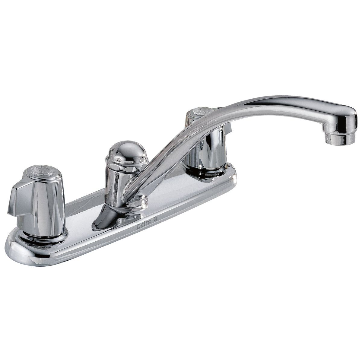 DELTA® 2100LF Kitchen Faucet, Classic, Commercial, 1.8 gpm Flow Rate, 8 in Center, Swivel Spout, Polished Chrome, 2 Handles