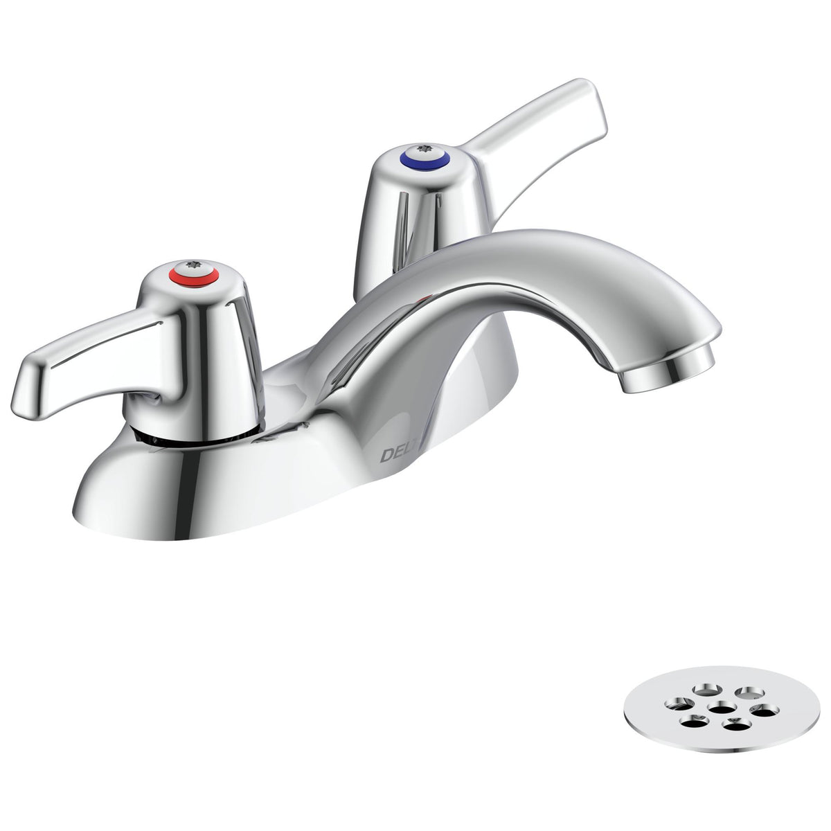 Commercial 21C453 TECK® Heavy Duty Centerset Sink Faucet With Open Grid Strainer, Polished Chrome, 2 Handles, 0.5 gpm Flow Rate
