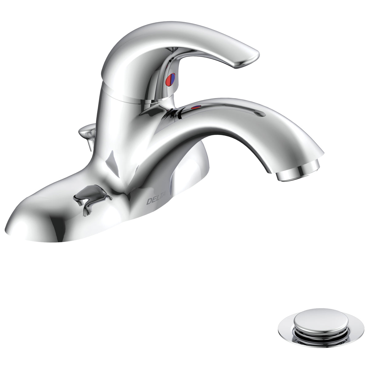 Commercial 22C351 TECK® Centerset Lavatory Faucet, Polished Chrome, 1 Handles, Metal Pop-Up Drain, 0.5 gpm Flow Rate