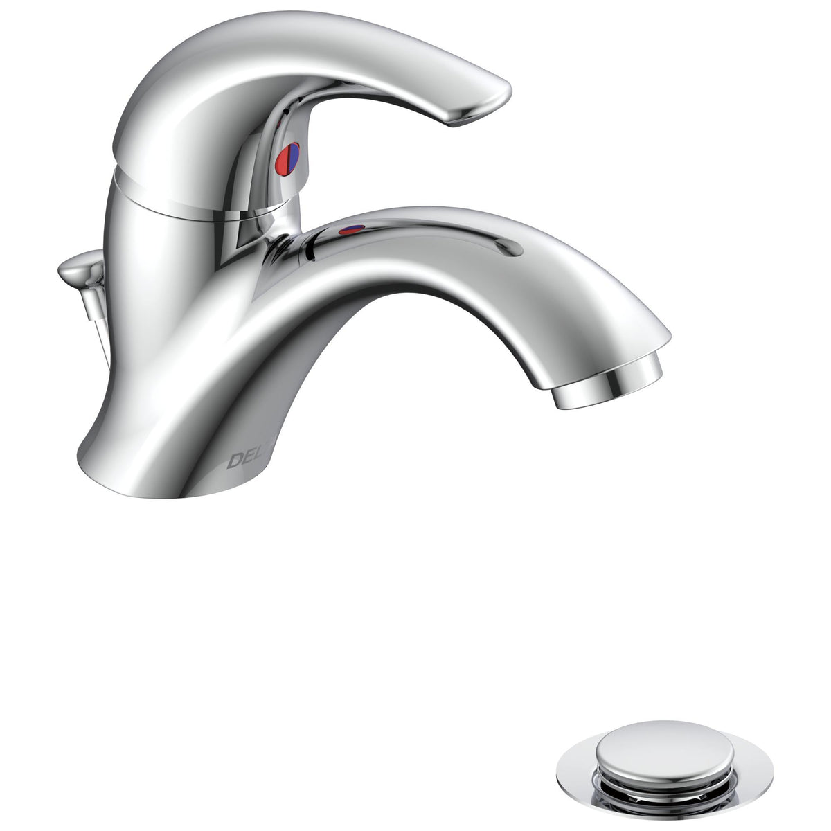 Commercial 22C851 TECK® Lavatory Faucet, Commercial, 0.5 gpm Flow Rate, 2-3/4 in H Spout, 1 Handles, Pop-Up Drain, 1 Faucet Holes, Polished Chrome, Function: Traditional