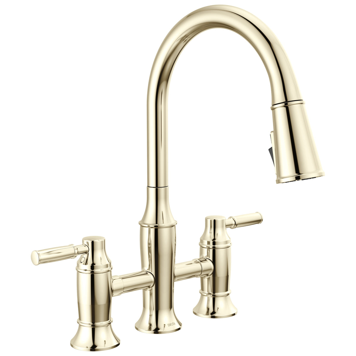 DELTA® 2384L-PN-PR-DST Renaldi™ Soft Touch Bridge Kitchen Faucet, 1.8 gpm Flow Rate, Polished Nickel, 2 Handles, 3 Faucet Holes