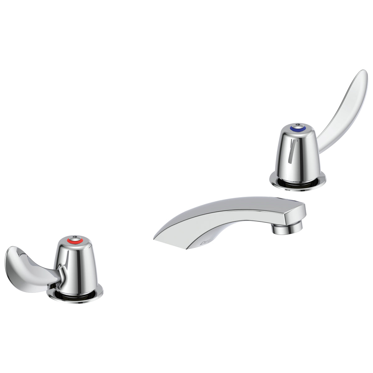 Commercial 23C322 TECK® Widespread Lavatory Faucet, Commercial, 1.5 gpm Flow Rate, 2 in H Spout, 6 to 12 in Center, Polished Chrome, 2 Handles, Import