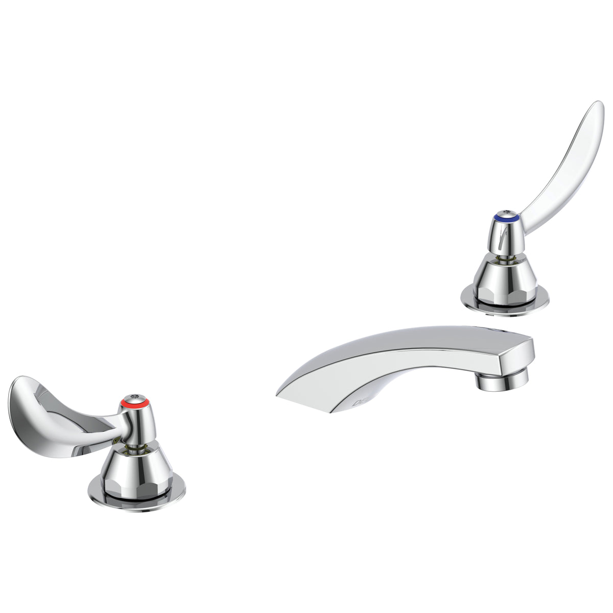 Commercial 23C344 TECK® Widespread Lavatory Faucet, Commercial, 1.5 gpm Flow Rate, 2 in H Spout, 6 to 12 in Center, Polished Chrome, 2 Handles, Import