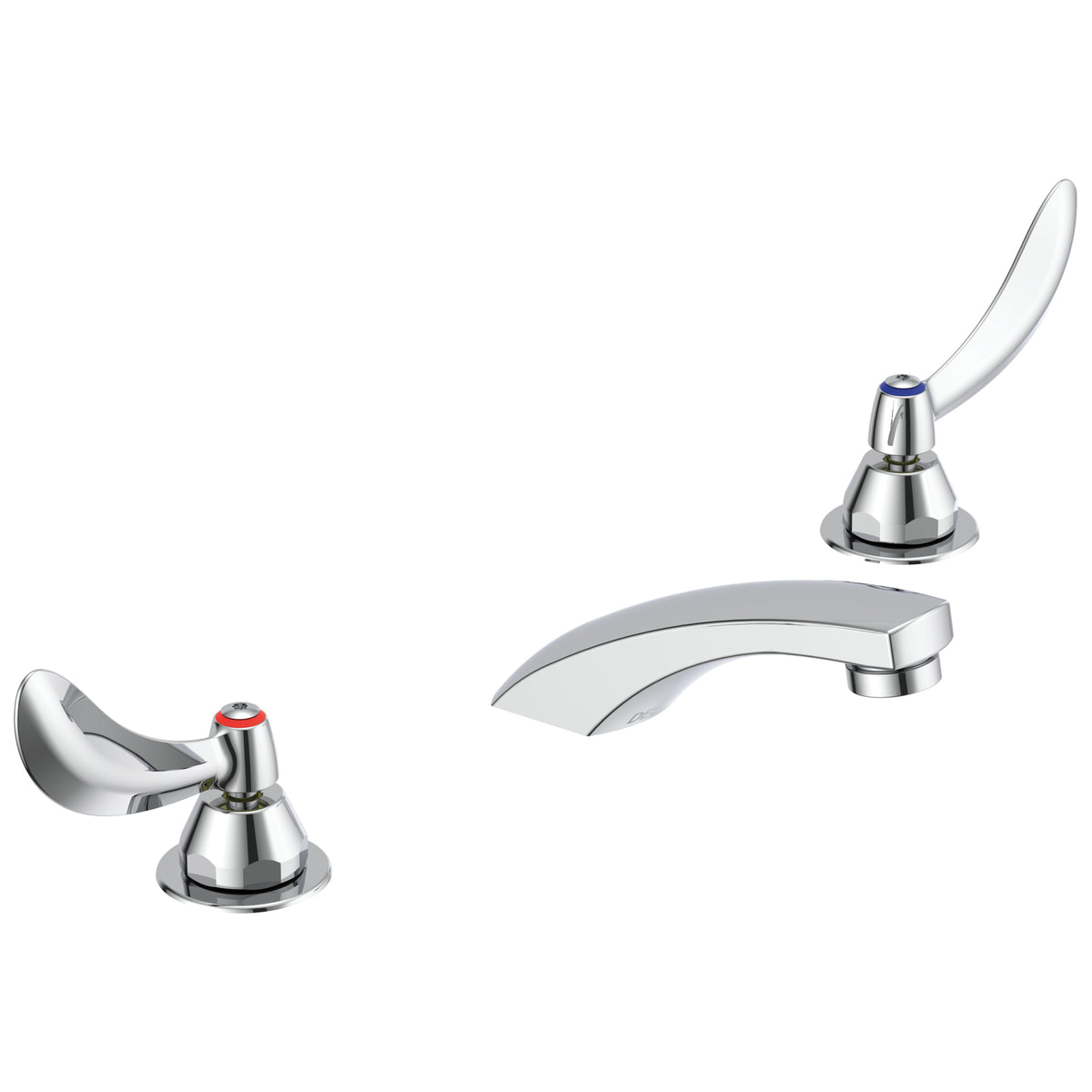 Commercial 23C354 TECK® Widespread Lavatory Faucet, Commercial, 0.5 gpm Flow Rate, 2 in H Spout, 6 to 12 in Center, Polished Chrome, 2 Handles, Import