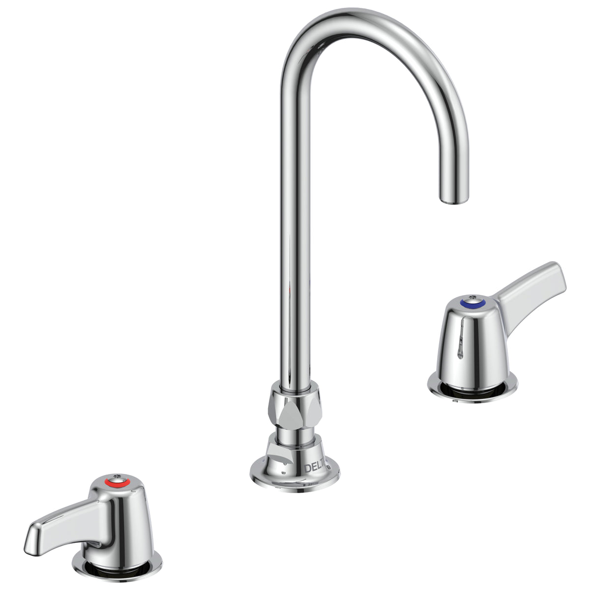 Commercial 23C673 TECK® Widespread Lavatory Faucet, Commercial, 1 gpm Flow Rate, 7 in H Spout, 6 to 12 in Center, Polished Chrome, 2 Handles, Import