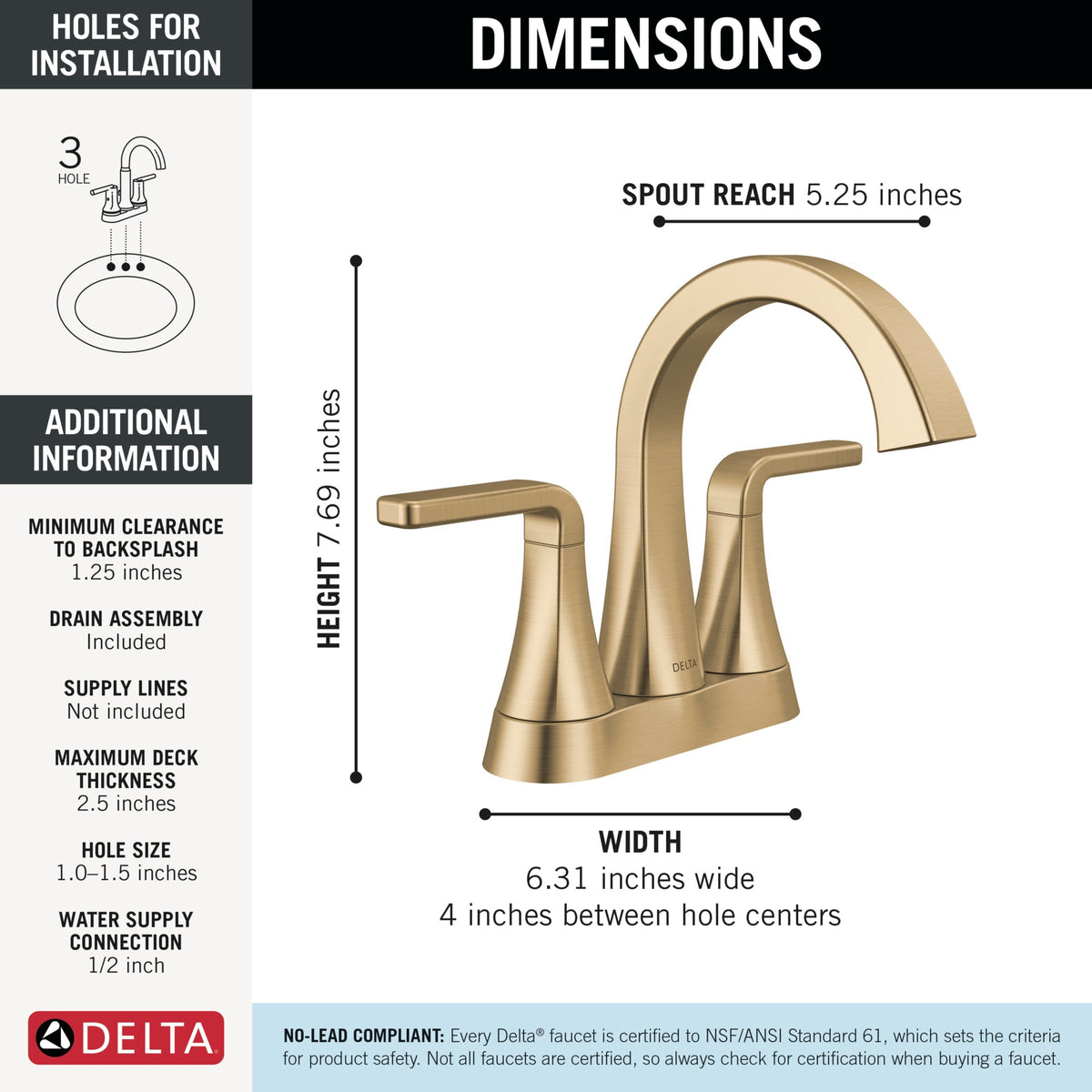 Lineax - Centerset Bathroom Faucet - Champagne Bronze - Zinc
