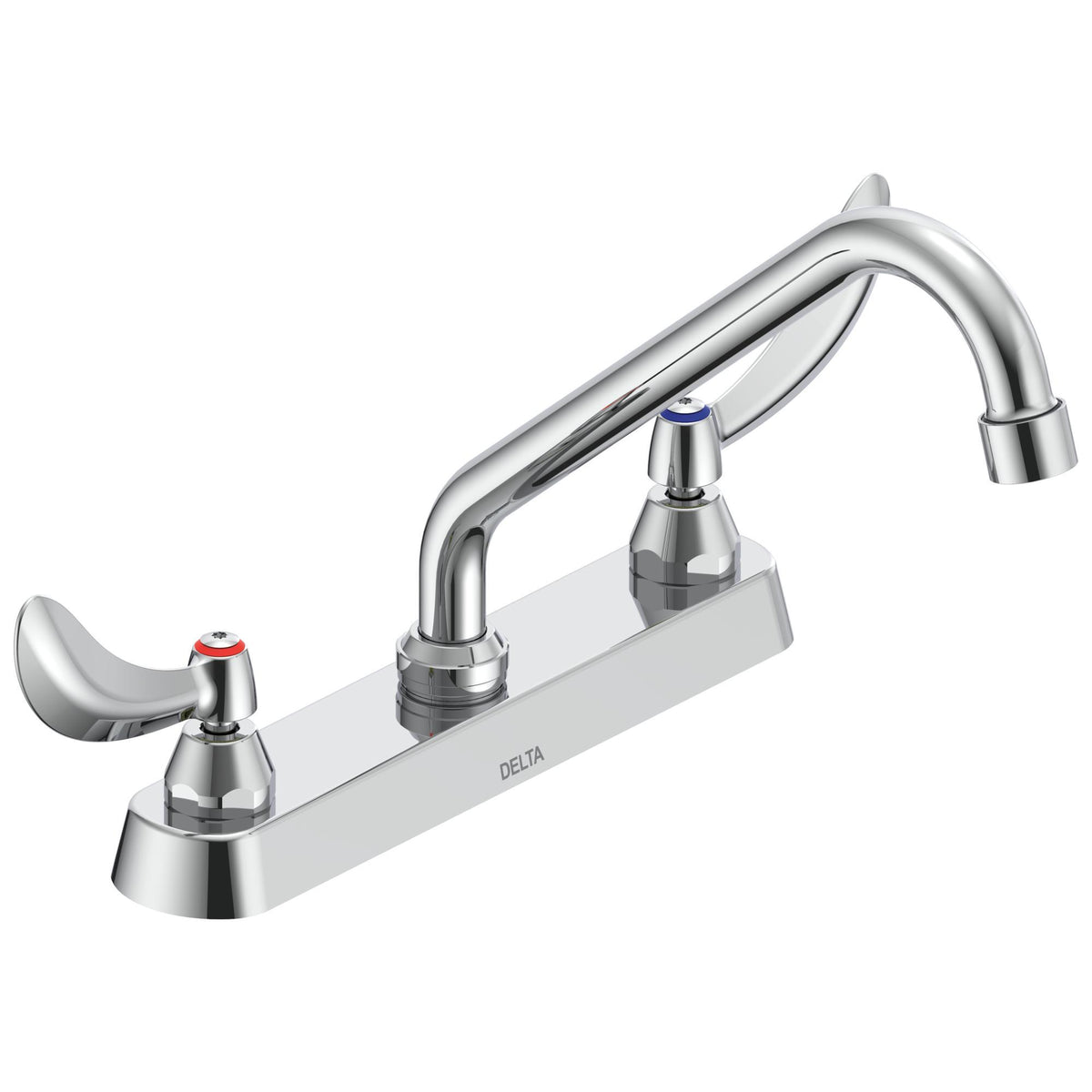 Commercial 26C3244 Sink Faucet, 1.5 gpm, 8 in Center, Swivel Tubular Spout, Chrome Plated, 2 Handles, Side Spray(Y/N): No, Import, Commercial