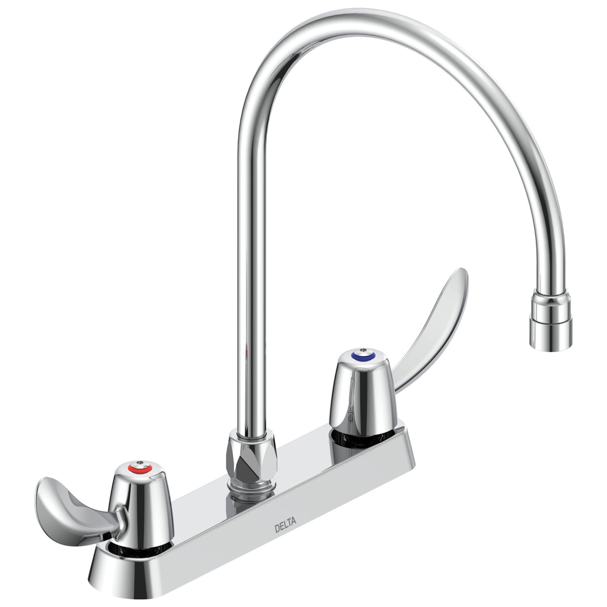 Commercial 26C3932-R7 Sink Faucet, Commercial, 1.5 gpm Flow Rate, 8 in Center, Gooseneck Spout, Polished Chrome, 2 Handles, Import
