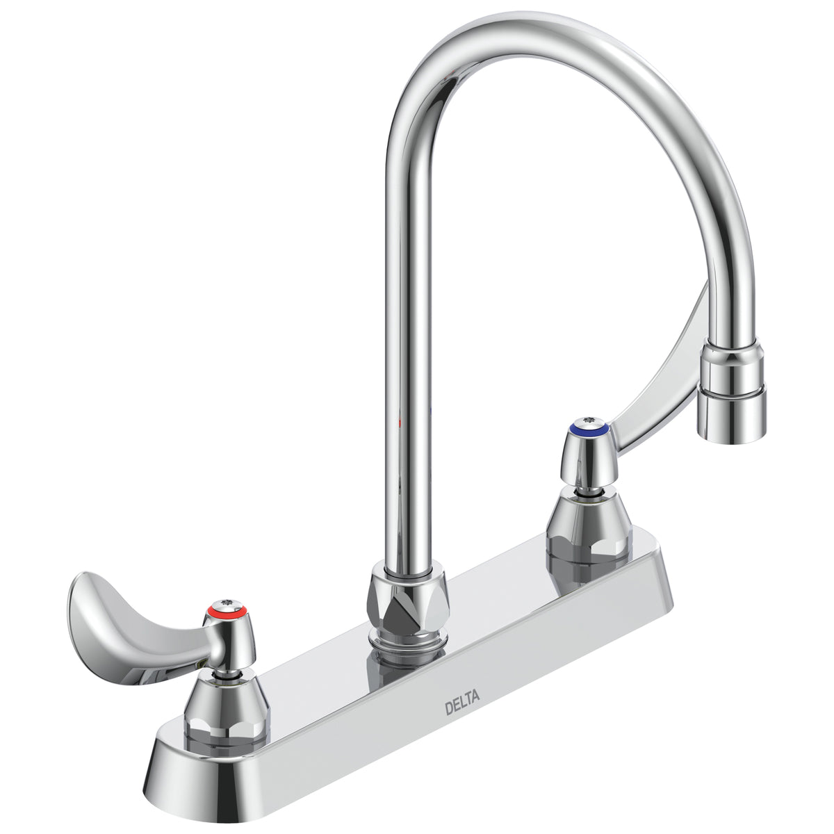 Commercial 26C3934 Sink Faucet, Commercial, 1.5 gpm Flow Rate, 8 in Center, Gooseneck Spout, Polished Chrome, 2 Handles, Import