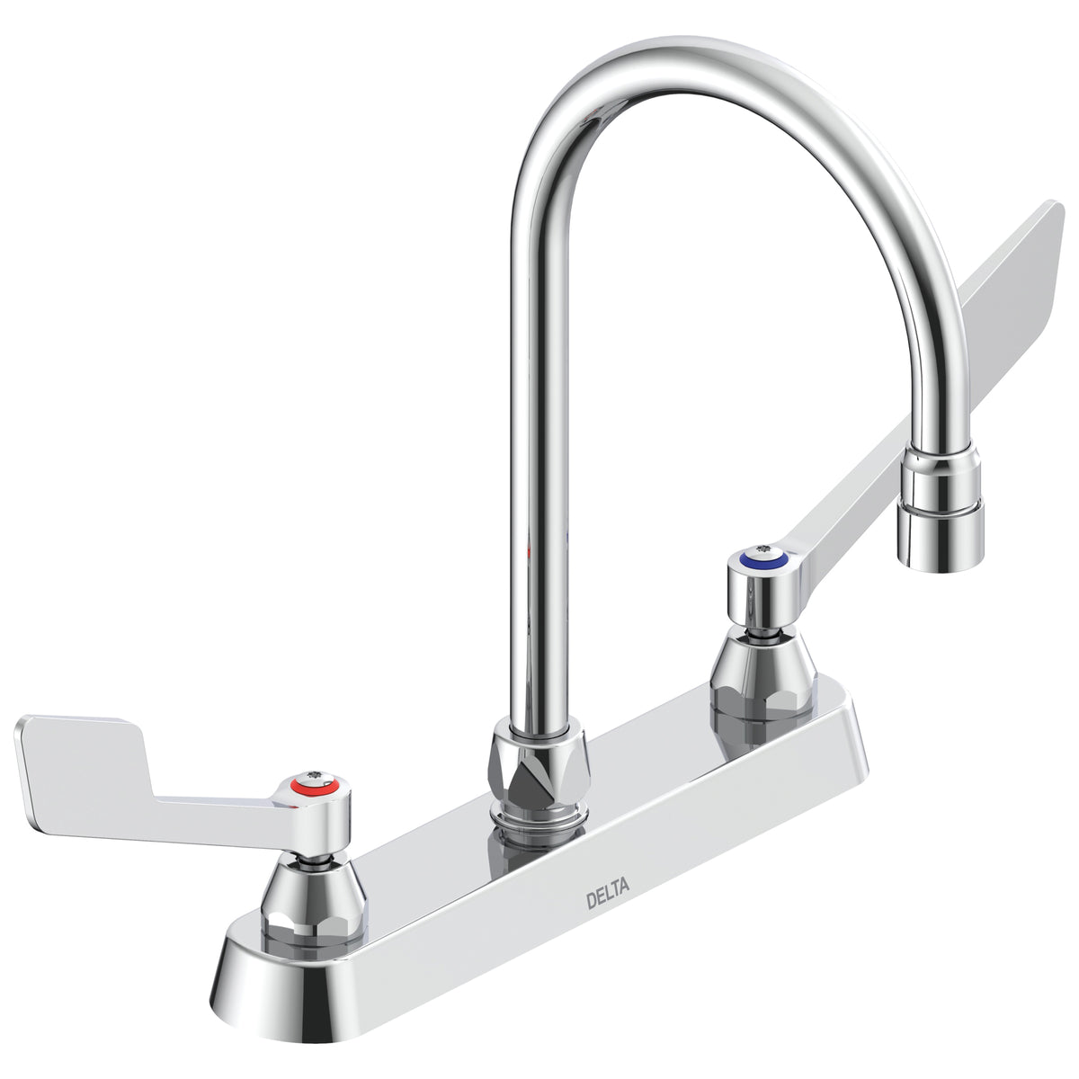 Commercial 26C3935 Sink Faucet, 1.5 gpm, 8 in Center, Gooseneck Spout, Chrome Plated, 2 Handles, Side Spray(Y/N): No, Import, Commercial