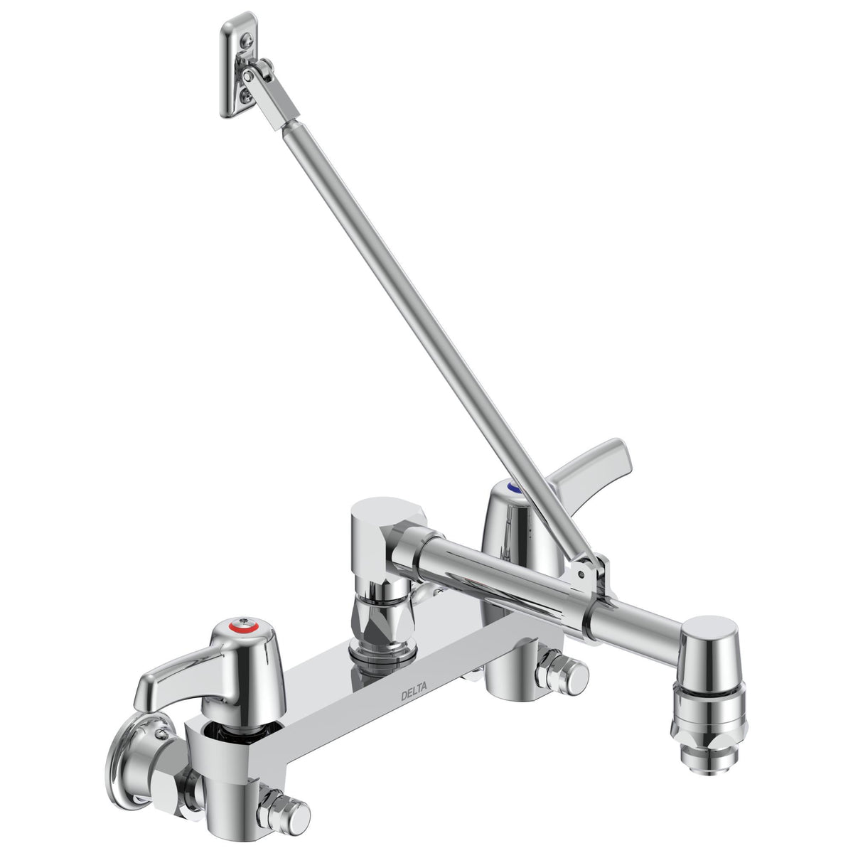 Commercial 28C2363 28T Service Sink Faucet With Integral Check Stop, Wall Mount, 2 Handles, 8 in Center, 4 gpm Flow Rate, Polished Chrome
