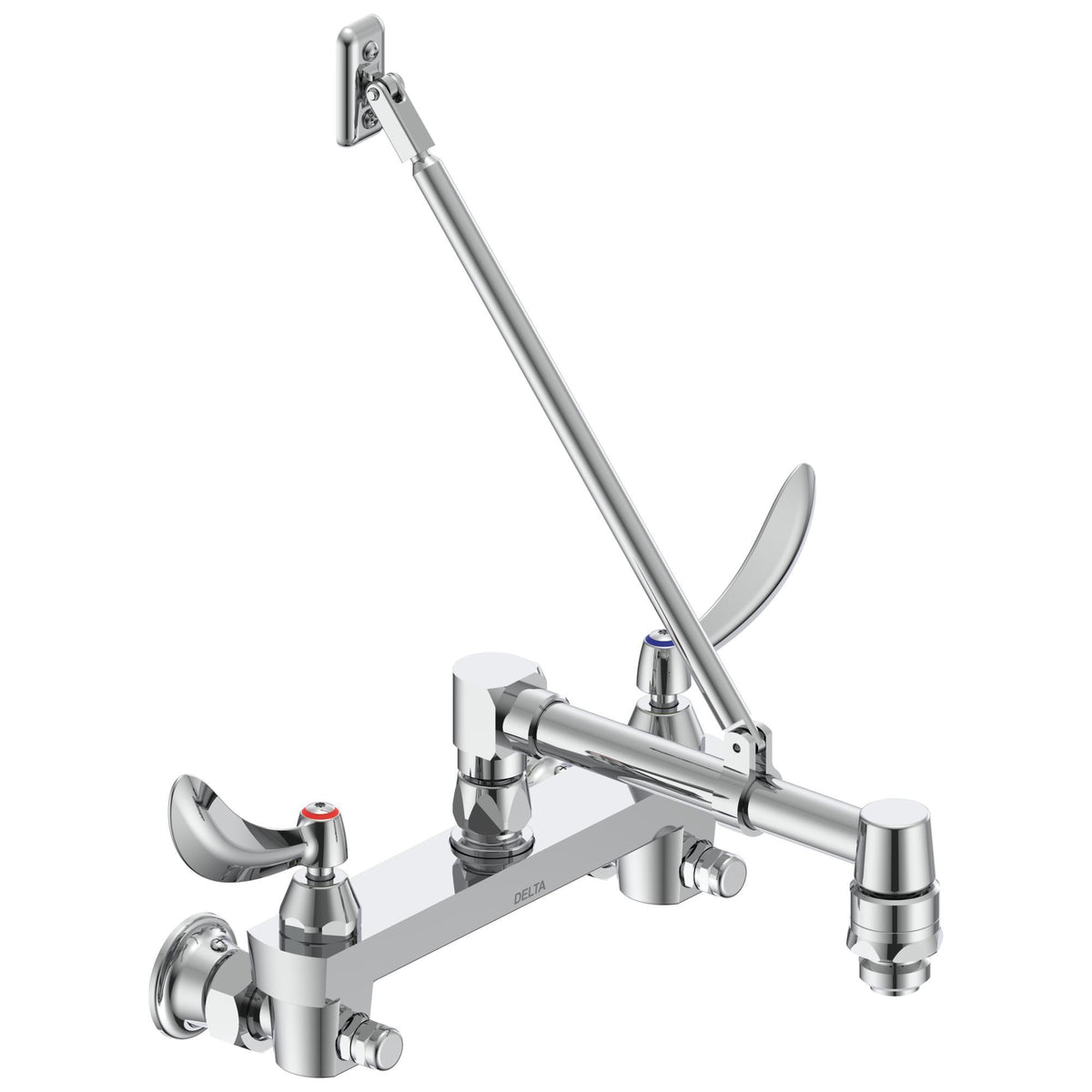 Commercial 28C2364 Service Sink Faucet With Integral Check Stop, Wall Mount, 2 Handles, 8 in Center, 5 gpm Flow Rate, Polished Chrome