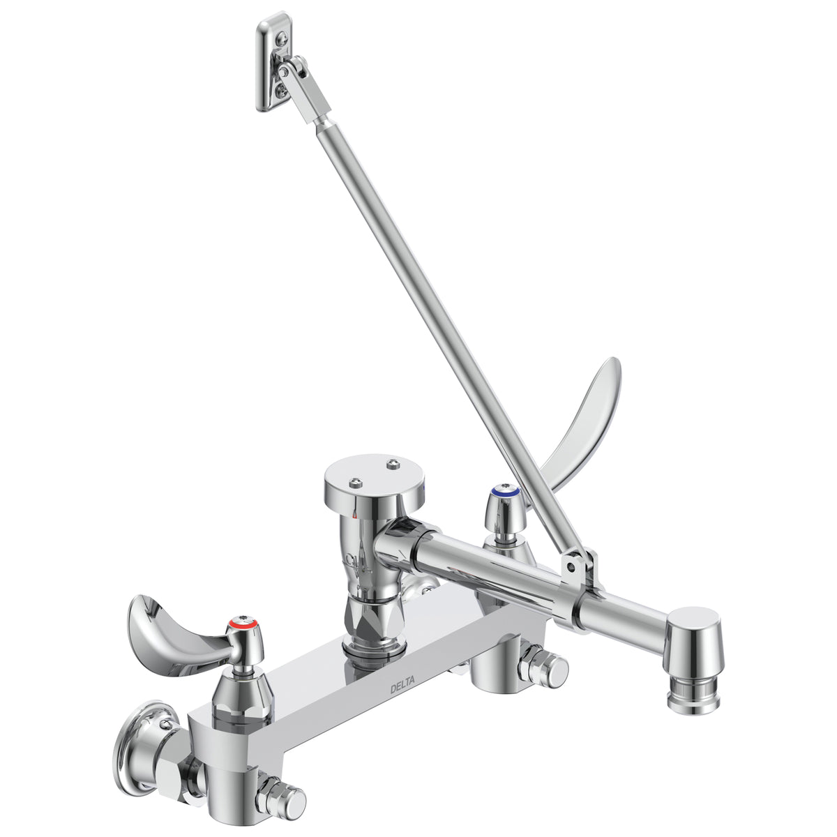Commercial 28C2384 Service Sink Faucet With Integral Check Stop, Wall Mount, 2 Handles, 8 in Center, 5 gpm Flow Rate, Polished Chrome
