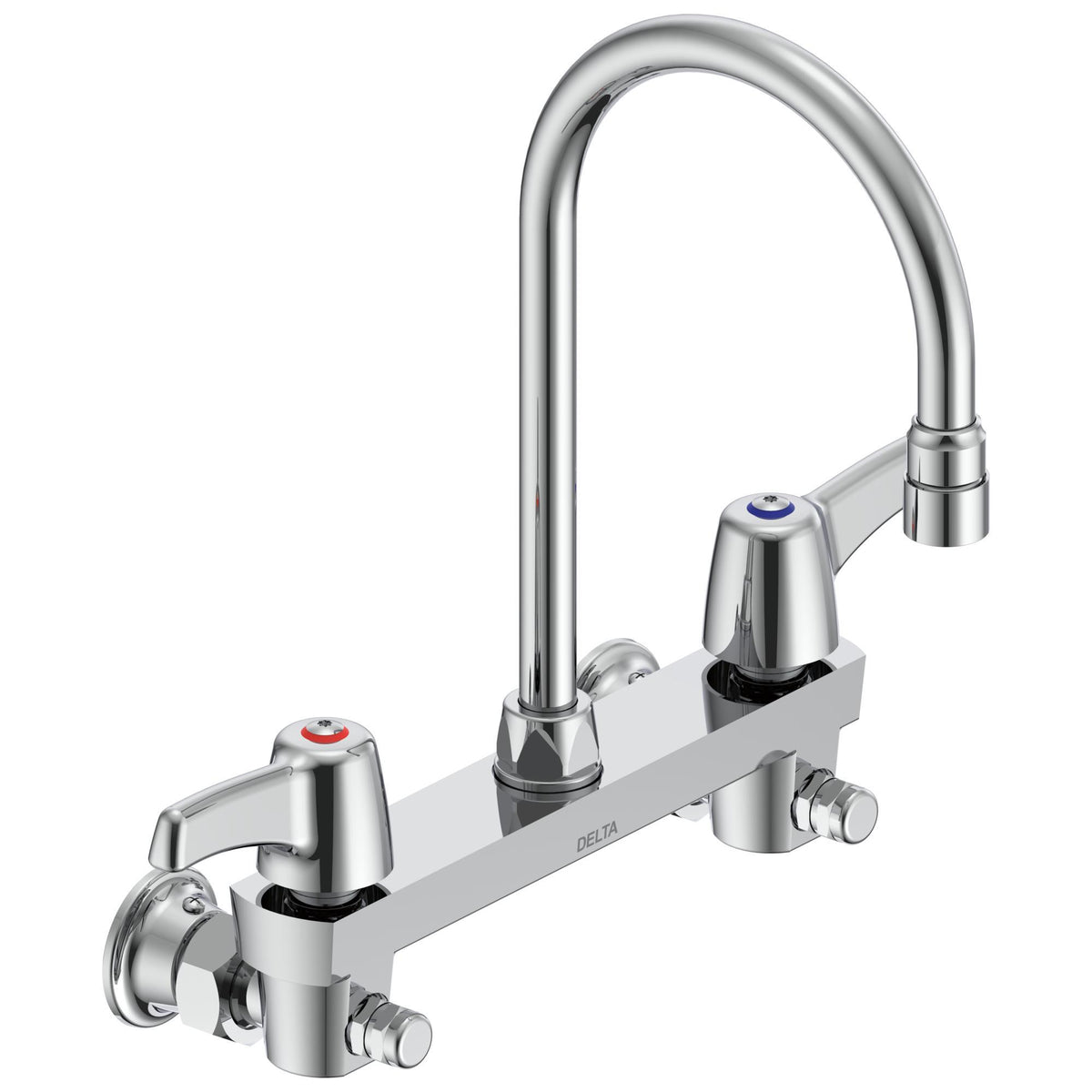 Commercial 28C6933 Sink Faucet, Commercial, 1.5 gpm Flow Rate, 8 in Center, Swivel Spout, Polished Chrome, 2 Handles, Import