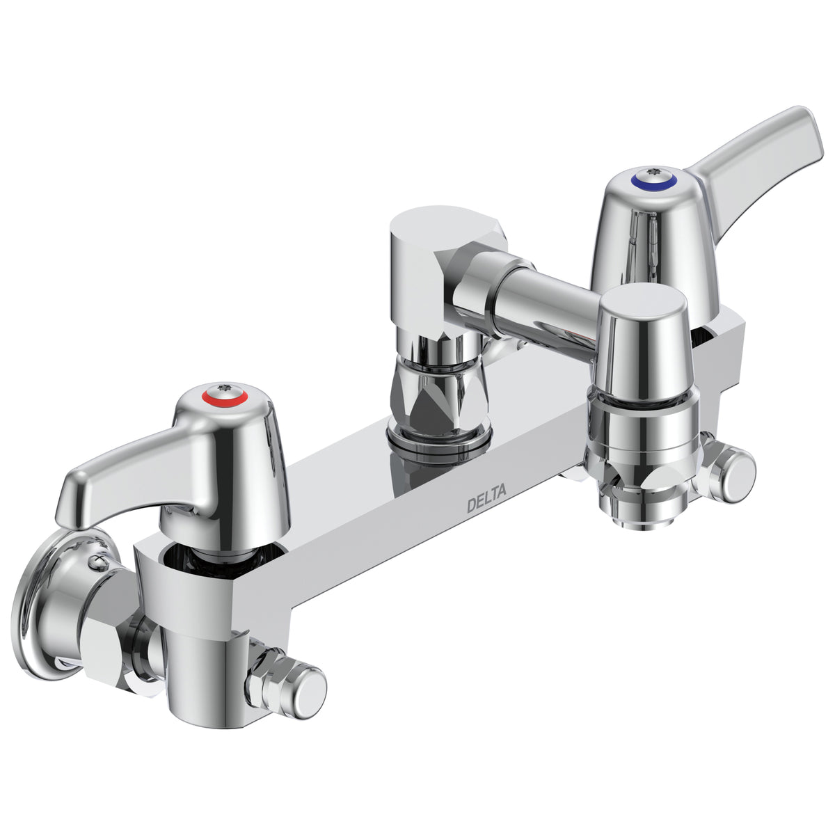 Commercial 28C8063 Service Sink Faucet With Integral Check Stop, Wall Mount, 2 Handles, 8 in Center, 5 gpm Flow Rate, Rough Chrome