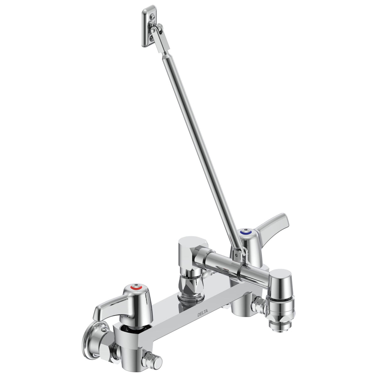 Commercial 28C8163 28T Service Sink Faucet With Integral Check Stop, Wall Mount, 2 Handles, 8 in Center, 4 gpm Flow Rate, Rough Chrome