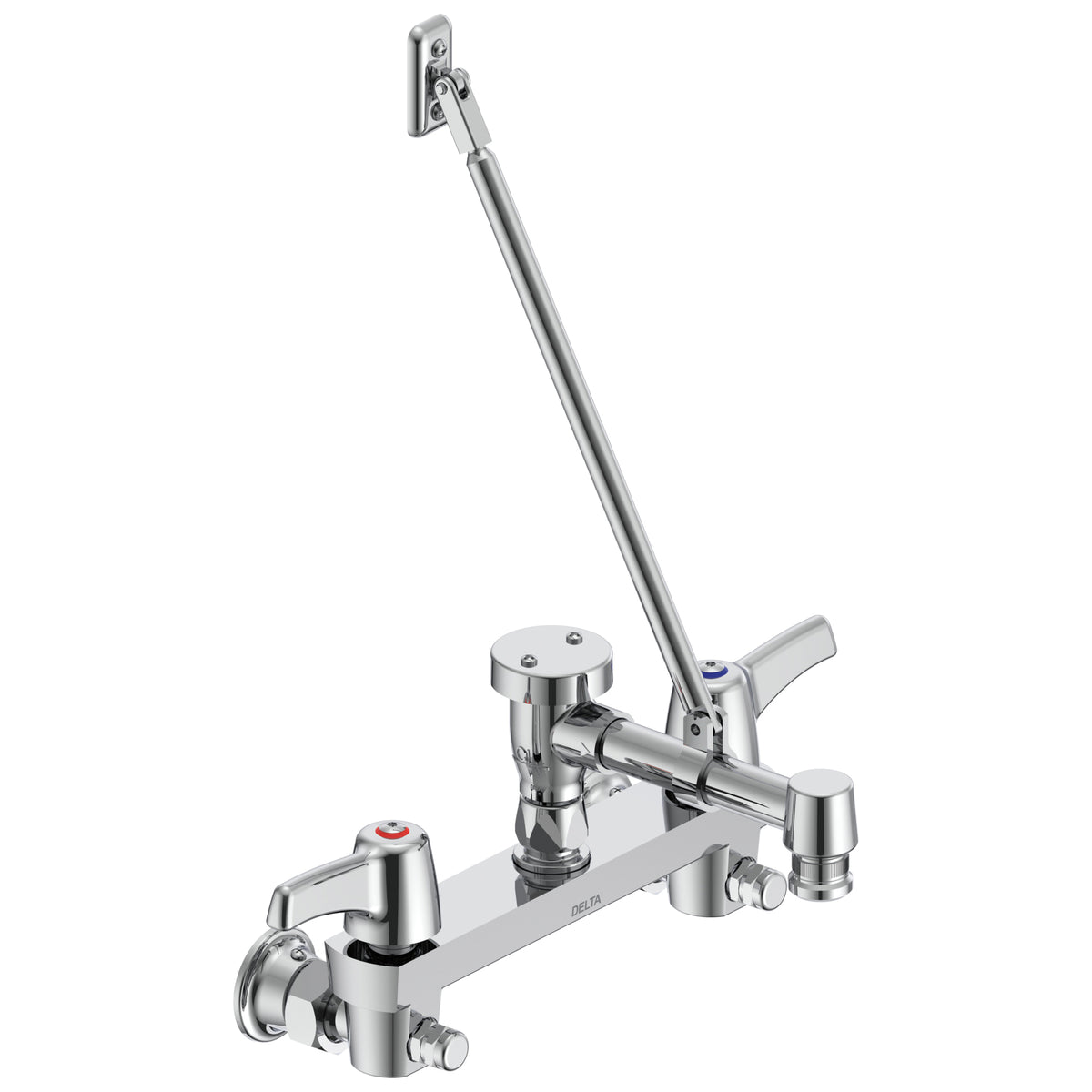 Commercial 28C8183 28T Service Sink Faucet With Integral Check Stop, Wall Mount, 2 Handles, 8 in Center, 4 gpm Flow Rate, Rough Chrome