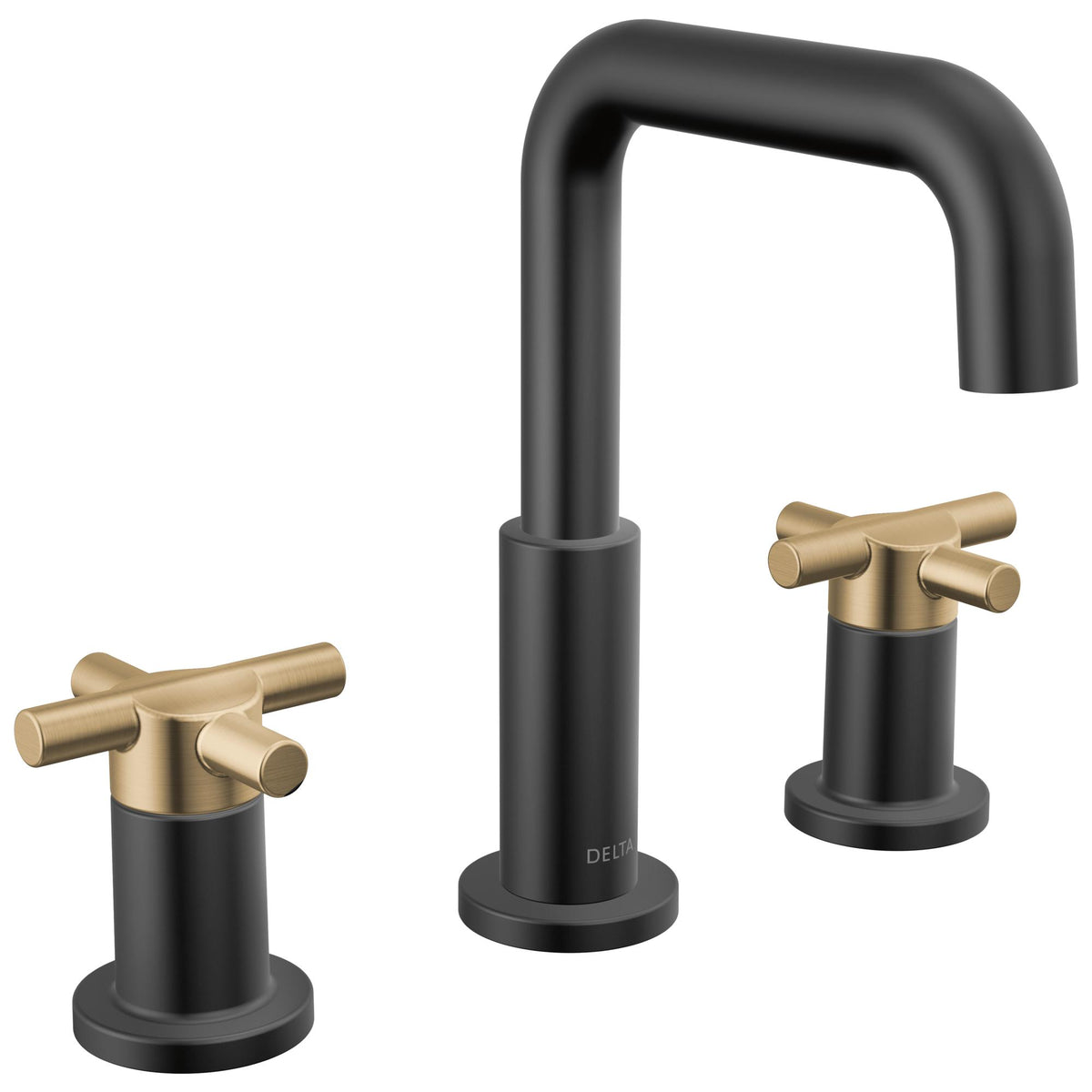 DELTA® 35894LF-GZ Nicoli™ Widespread Bathroom Faucet, 1.2 gpm Flow Rate, 5-13/16 in H Spout, 6 to 16 in Center, Matte Black/Champagne Bronze, 2 Handles, Pop-Up Drain, Import