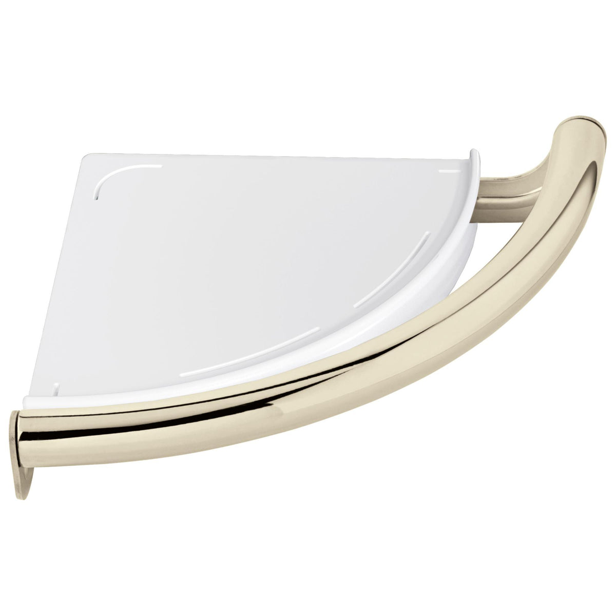 DELTA® 41516-PN Decor Assist™ Contemporary Corner Shelf With Assist Bar, 9-1/8 in OAL x 9-1/8 in OAD x 2-3/16 in OAH, Stainless Steel