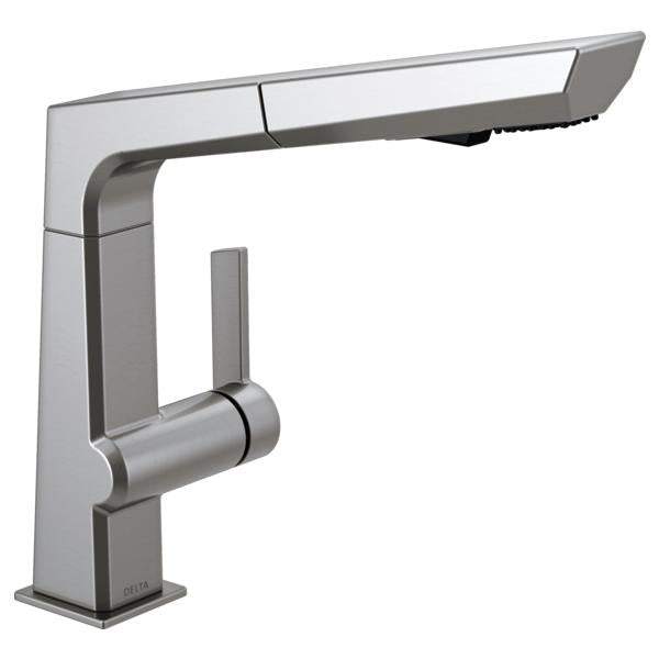 DELTA® 4193-AR-DST Pivotal™ Pull-Out Kitchen Faucet, 1.8 gpm Flow Rate, Swivel Spout, Arctic™ Stainless, 1 Handles