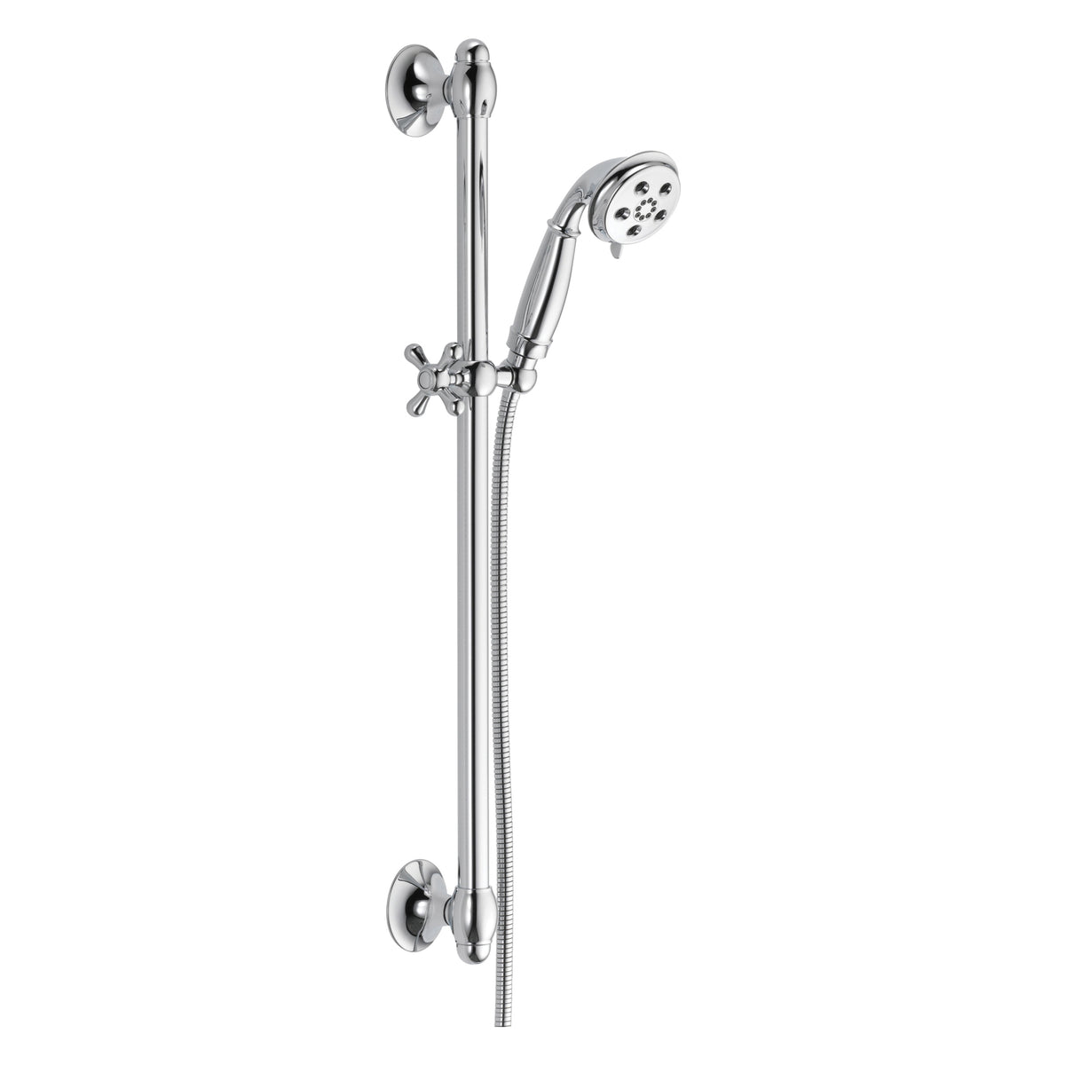 DELTA® 51308 Hand Shower, 3 in Dia 3-Function Shower Head, 2 gpm Flow Rate, 60 to 82 in L Hose, 1/2 in Female Connection, Polished Chrome, Import