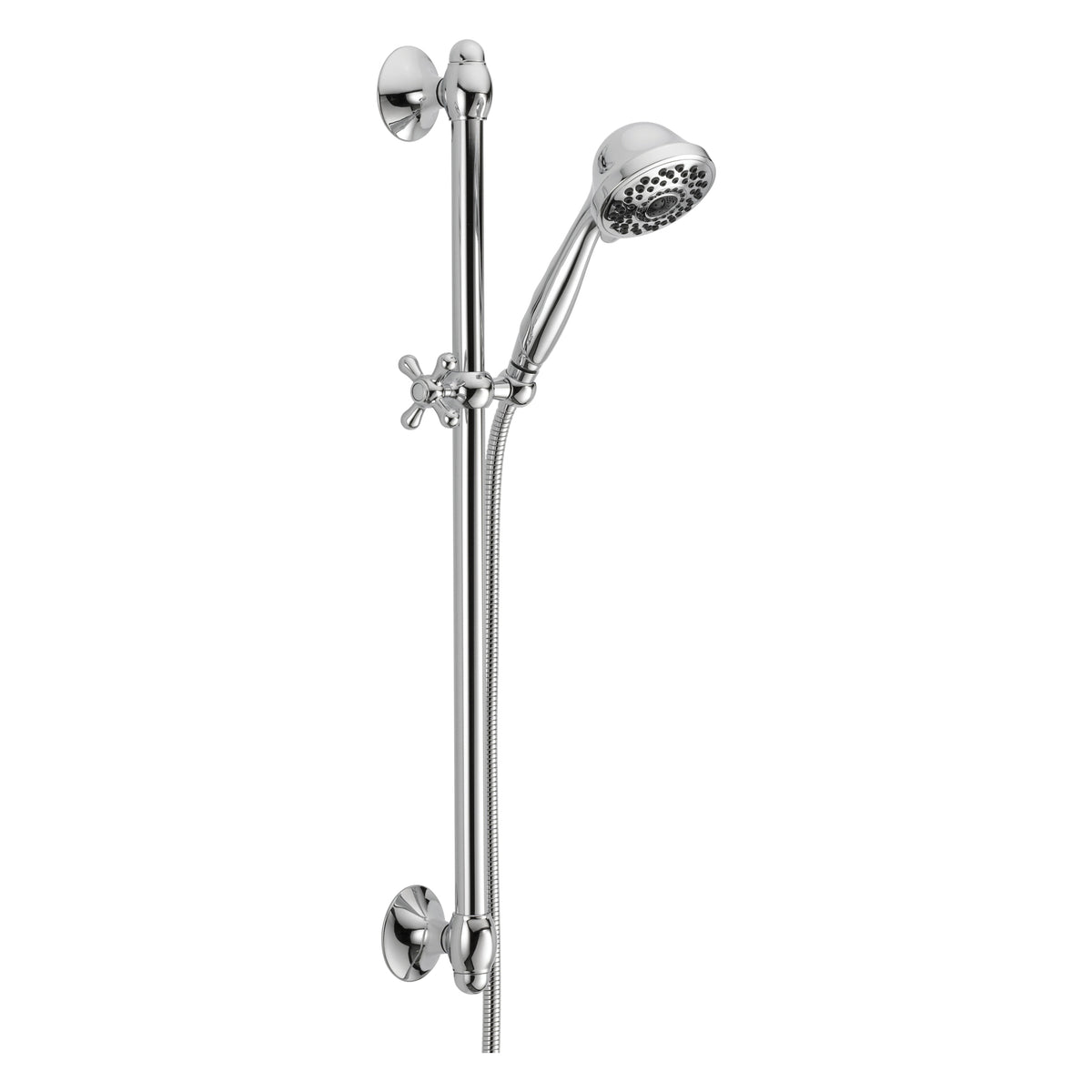DELTA® 51708 Classic Premium Hand Shower, 3-13/16 in Dia 7-Function Shower Head, 1.75 gpm Flow Rate, 60 to 82 in L Hose, 1/2 in Female Connection, Polished Chrome, Import