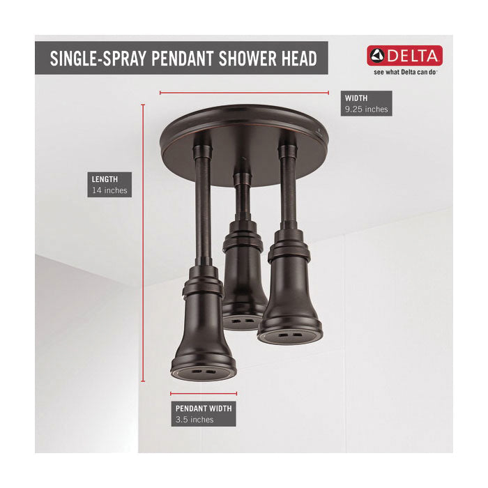 DELTA® 57190 Universal Pendant Raincan Shower Head With LED Light, DELTA® Universal Pendant Raincan Shower Head With LED Light, 2.5 gpm Maximum, 1 Spray, Flush Mount, Import