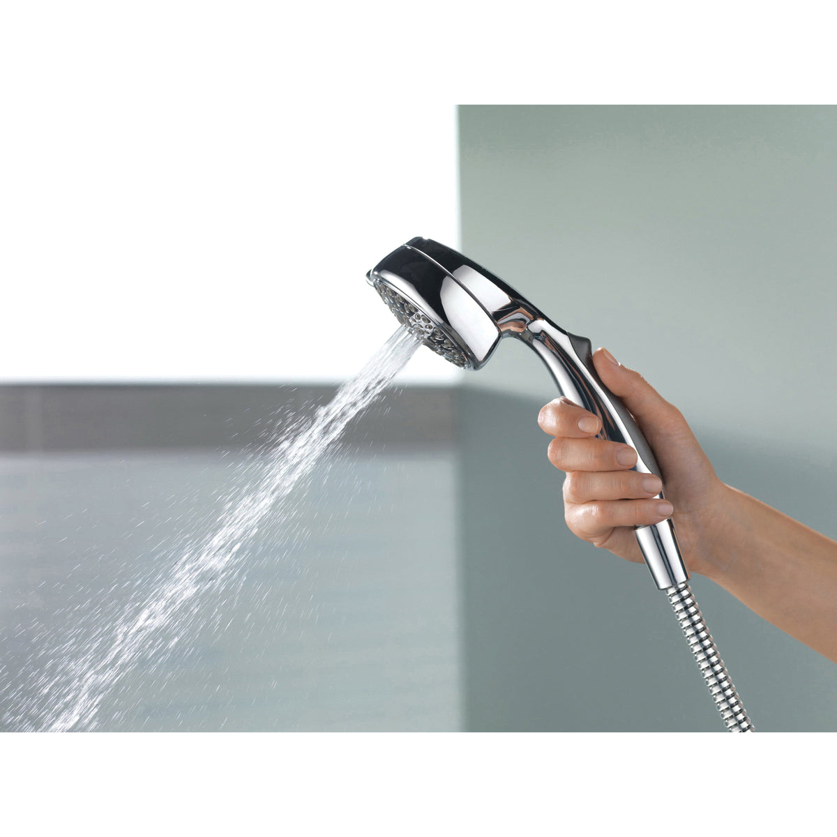 DELTA® 75701CWH 7-Setting Hand Shower, 3-3/8 in Dia, 1.75 gpm Flow Rate, 60 in L Hose, 1/2 in IPS Connection, White, Import