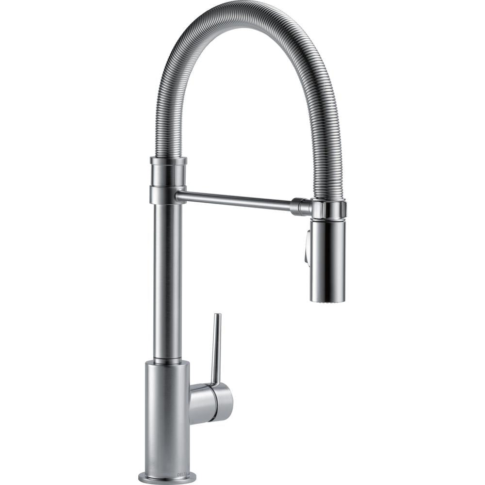 DELTA® 9659-AR-DST Trinsic® Pull-Down Kitchen Faucet With Spring Spout, 1.8 gpm Flow Rate, Arctic™ Stainless Steel, 1 Handles, 1 Faucet Holes, Function: Traditional, Commercial