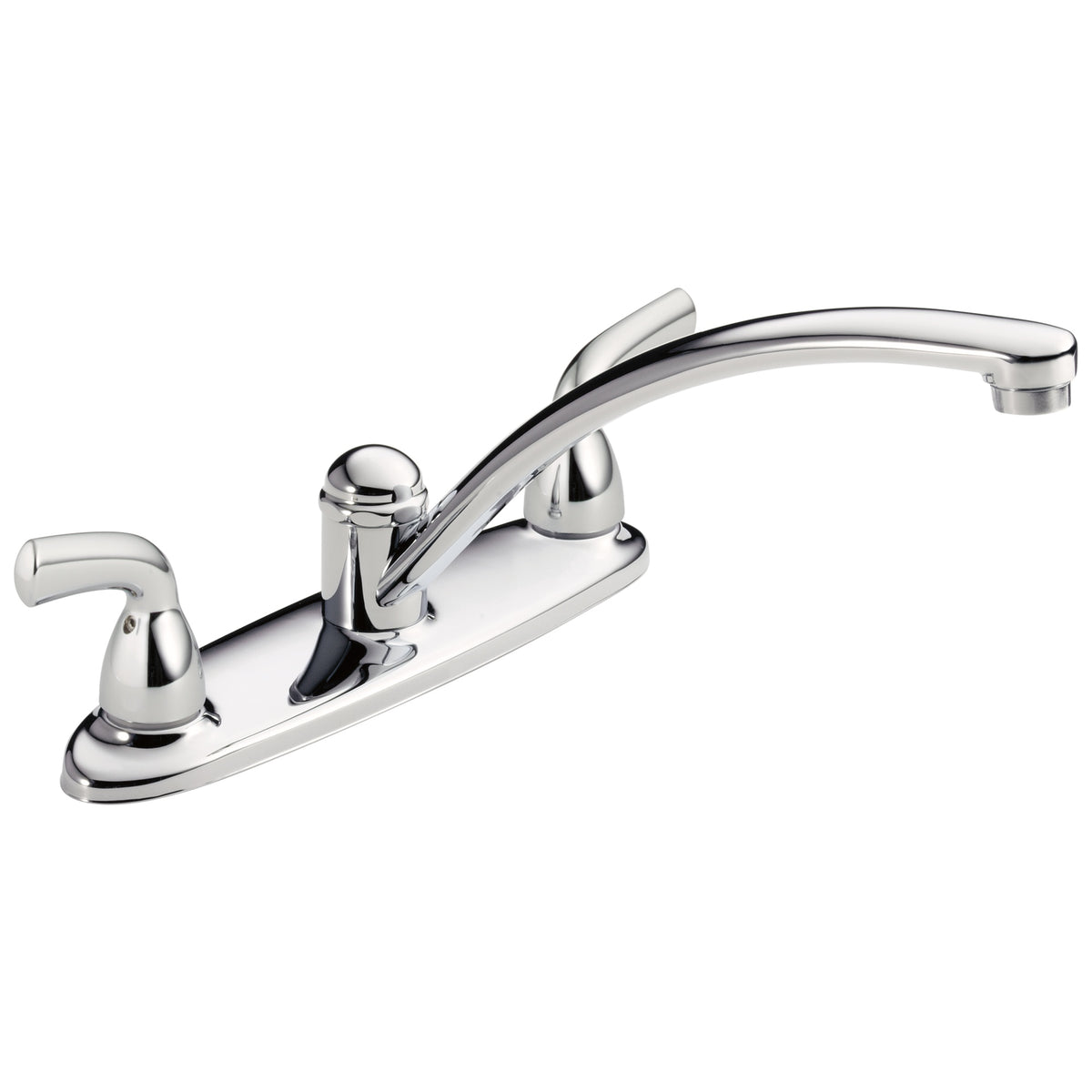 DELTA® B2310LF Foundations® Kitchen Faucet, 1.8 gpm Flow Rate, 8 in Center, Swivel Spout, Polished Chrome, 2 Handles, Import