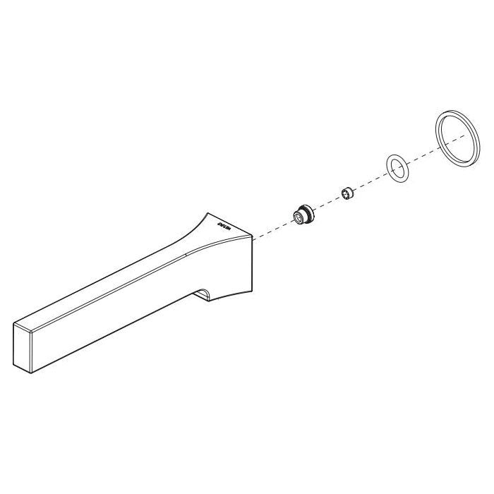 DELTA® Spout and Gasket, For Use With Zura™ T574LF-WL 4 in 2-Hole Single Handle Wall Mount Bathroom Faucet Trim, 1/2 in IPS, Import