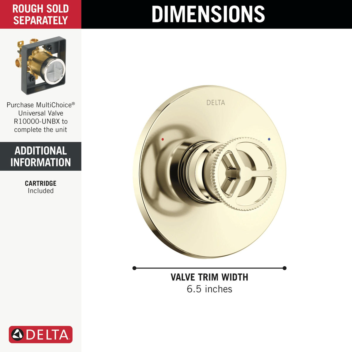 DELTA® T14058-PN T14058 Single-Function Valve Only Trim, Polished Nickel