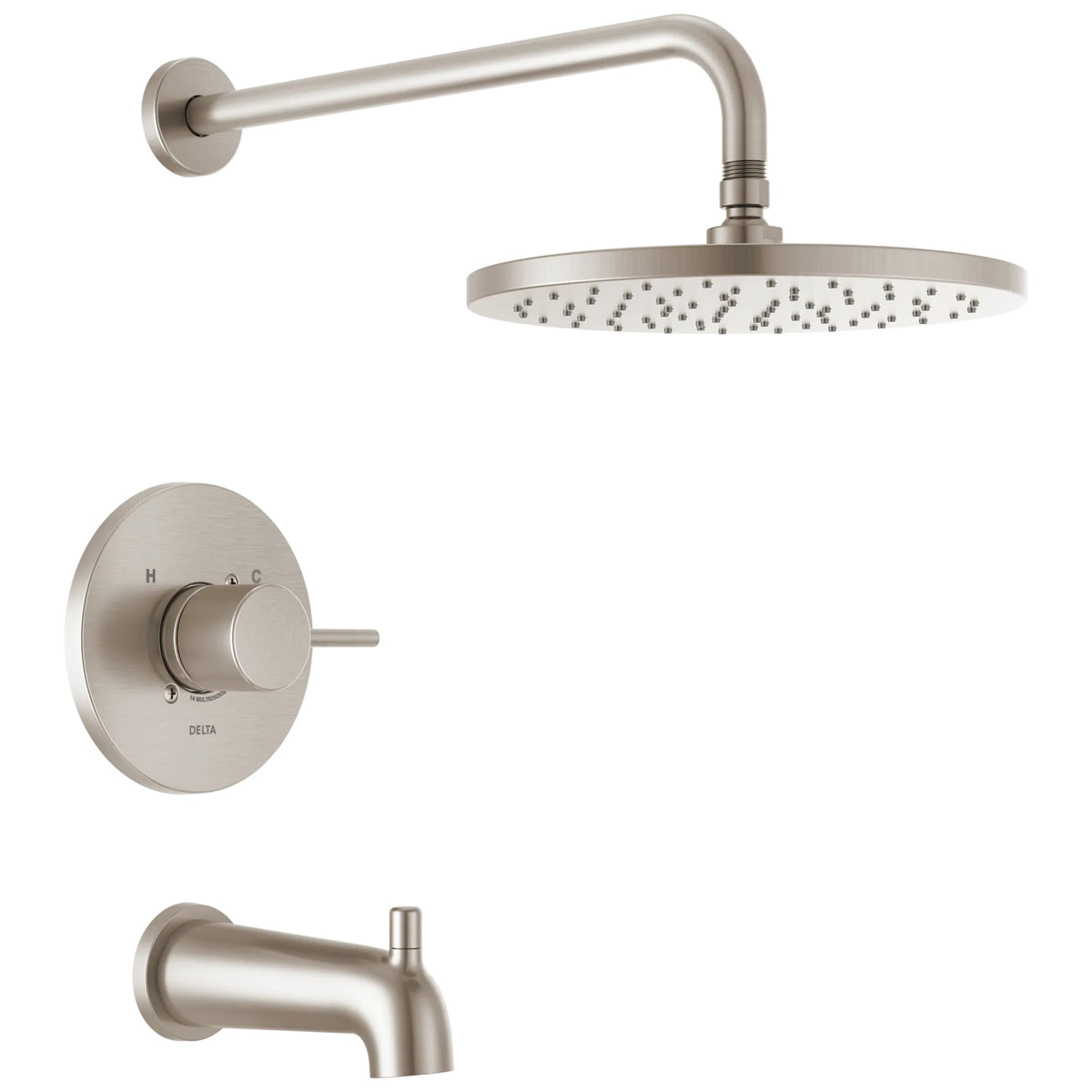 DELTA® T14469-SP-PP Round Plate Hand Shower and Rough Valve, 1.75 gpm Shower, Spotshield Brushed Nickel