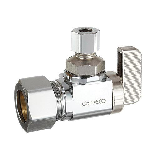 dahl dahal-Eco™ mini-ball™ 611-33-30 Angle Supply Stop, 5/8 x 1/4 in Nominal, Compression End Style, 250 psi Pressure, Brass Body, Polished Chrome, Domestic