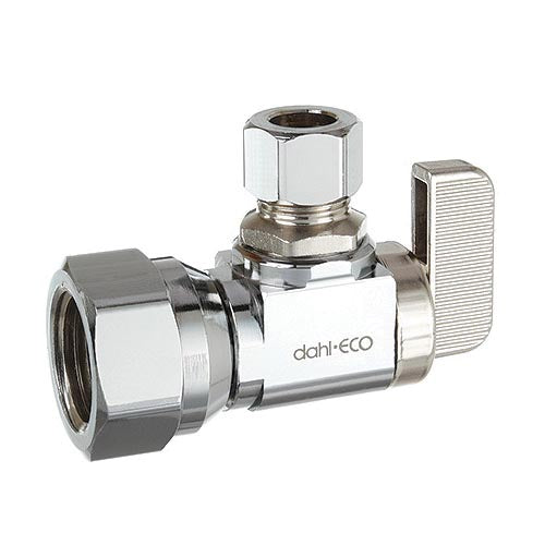 dahl dahal-Eco™ mini-ball™ 611-53-31 Angle Supply Stop, 1/2 x 3/8 in Nominal, FNPT x Compression End Style, 250 psi Pressure, Brass Body, Polished Chrome, Domestic