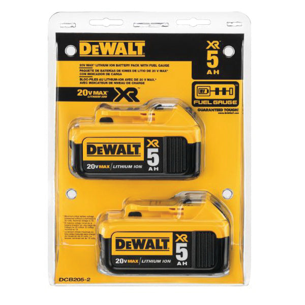 DeWALT® 20V MAX* DCB205-2 Premium Battery Pack, 5 Ah Li-Ion Battery, 20 V DC Charge, For Use With Entire Line of DEWALT 20 V Max Tools