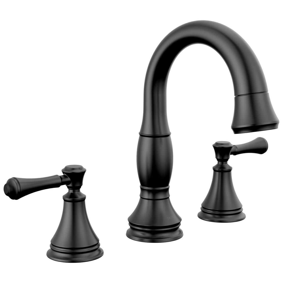 DELTA® 3597-BLPD-DST Cassidy® Widespread Bathroom Faucet, Commercial/Residential, 1.2 gpm Flow Rate, 4-3/4 in H Spout, 6 to 16 in Center, 2 Handles, Pop-Up Drain