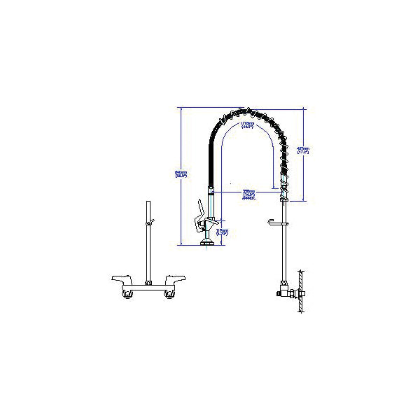 Commercial 55P1513 Pre-Rinse Kitchen Faucet, Commercial, 1.6 gpm Flow Rate, 8 in Center, Swivel Spout, Polished Chrome, 2 Handles, Import